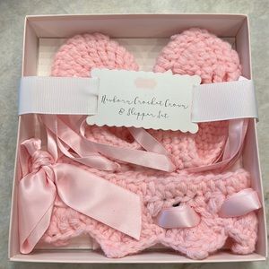 MUD PIE - pink crocheted newborn crown & slipper set - perfect baby gift